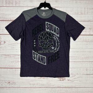 SKULLY BRAND Shirt Mens L Short Sleeve Rebel Squad Stand Free Purple Blend Soft